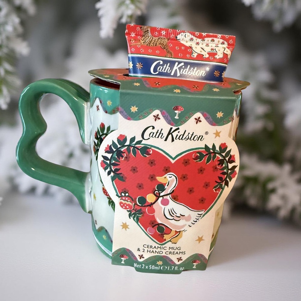 Cath Kidston NWT Festive Ceramic Green & Red Festive Animal Mug & Hand Cream Set
